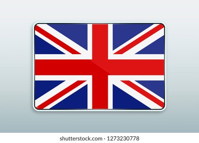 Rectangular button with national flag of United Kingdom. Icon for language bar.