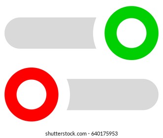 Rectangular buttons, switches set at different states. Slider, adjuster type buttons, switches.