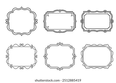 Marco caligráfico rectangular, forma, borde, conjunto de fondo para proyectos digitales e impresos.