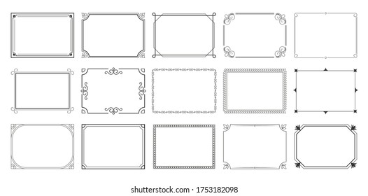 Rectangular calligraphic frames set. Vintage elegant borders, traditional ornate elements. Vector illustrations for document, certificates, invitation and greeting cards elegant design