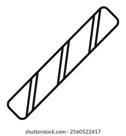 Rectangular candy bar wrapped in foil with diagonal lines icon, line art style