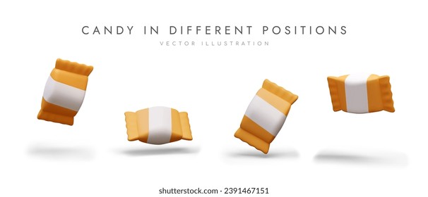 Rectangular candy in wrapper. Unmarked paper packaging, white block for logos, trademarks, inscriptions. Vector mockup. Hard sweets. Template for design of sweet shop, confectionery, game