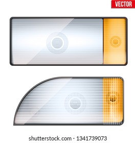 Rectangular Car Headlight And Turn Indicator. Glass Case Of Frontlight. Vector Illustration Isolated On White Background.