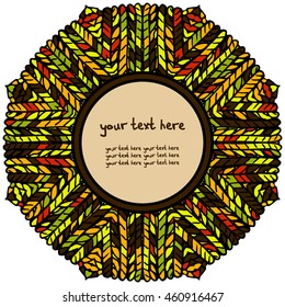 rectangular card with an ornament in the form of a ball of yarn. Green tones. There is a place for your text. It can be used for packaging, invitations, greeting cards, etc.