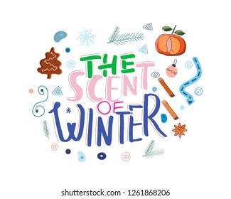 Rectangular card template. Hand lettering with character illustration.