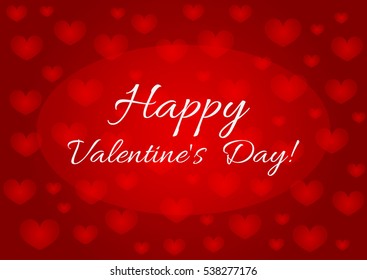 The rectangular card with the text Happy Valentine's Day! Background with glittering hearts.  Red, white.