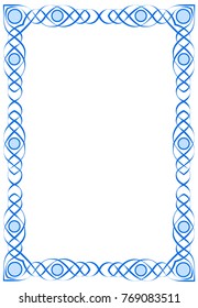 Rectangular celtic blue frame with blue circles on a white background.