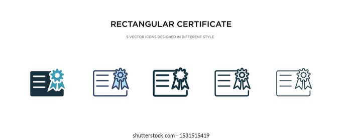 rectangular certificate icon in different style vector illustration. two colored and black rectangular certificate vector icons designed in filled, outline, line and stroke style can be used for