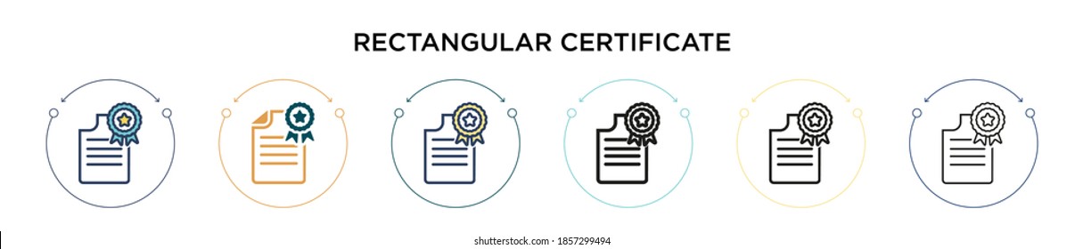 Rectangular certificate icon in filled, thin line, outline and stroke style. Vector illustration of two colored and black rectangular certificate vector icons designs can be used for mobile, ui, web