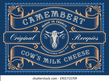 A rectangular cheese package template in vintage style, all elements are in the separate group and editable.