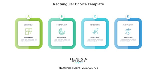 Rectangular choice template for business and commerce infographic chart design. Corporate development processes infochart with thin line icons. Instructional graphics with 4 steps for banner creation