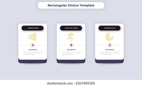 Rectangular choice template for business management performance infographic template chart design. Company development infochart with thin line icons. Instructional graphics with 3 steps for banners