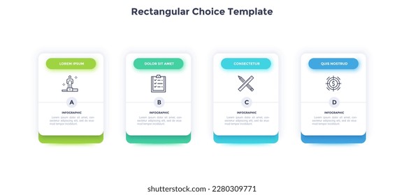 Rectangular choice template for business management performance infographic template chart design. Company development infochart with thin line icons. Instructional graphics with 4 steps for banners