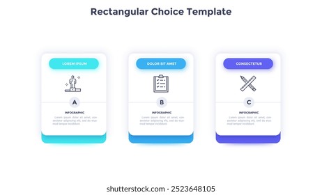 Rectangular choice template for business management performance infographic template chart design. Company development infochart with thin line icons. Instructional graphics with 3 steps for banners
