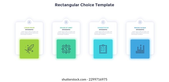 Rectangular Choice Template for business strategy infographic chart design. Startup launching plan presentation infochart with icons. Instructional graphics with 4 steps for banner creation