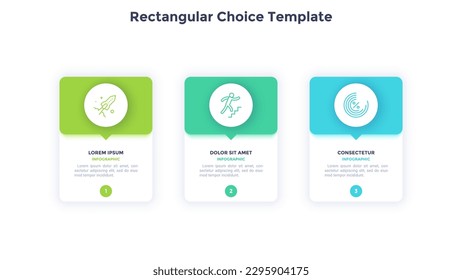 Rectangular Choice Template infographic of business growth ways chart design. Different corporate strategies performance infochart with icons. Instructional graphics with 3 steps for banner creation