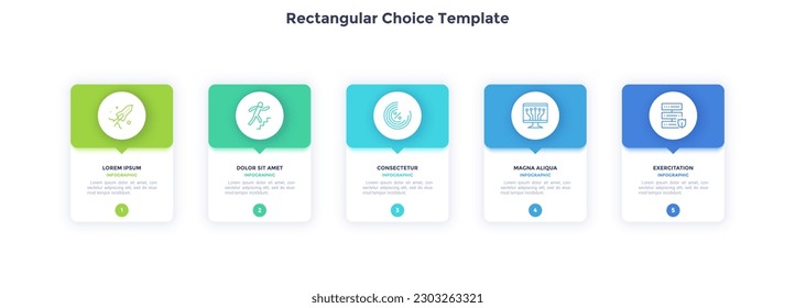 Rectangular Choice Template infographic of business growth ways chart design. Different corporate strategies performance infochart with icons. Instructional graphics with 5 steps for banner creation