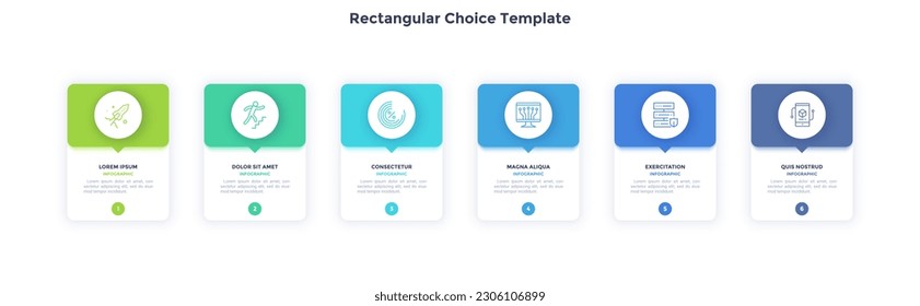 Rectangular Choice Template infographic of business growth ways chart design. Different corporate strategies performance infochart with icons. Instructional graphics with 6 steps for banner creation