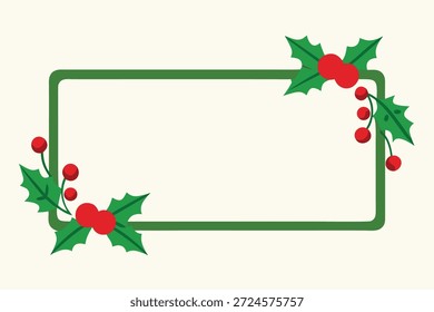 rectangular christmas frame with holly and berries