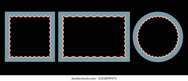 Rectangular, Circular and Square Stylish Photo Frame with Wavy Borders on Black Background