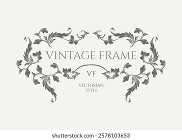 Rectangular classic frame. Contour leaf pattern. Vintage Victorian style frame. 