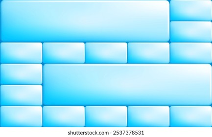 Botón rectangular de azulejo de color azul frío con esquinas redondeadas. Espacio de copia congelado para el diseño de páginas de Web e interfaz. Fondo de Vector 3D