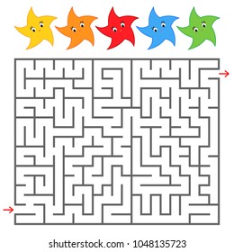 Rectangular color labyrinth with cute stars. An interesting game for children and teenagers. Simple flat vector illustration isolated on white background.