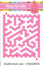 Rectangular color maze. Game for kids. Funny labyrinth. Education developing worksheet. Activity page. Puzzle for children. Cartoon character. Logical conundrum. Vector illustration.