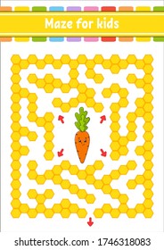 Rectangular color maze. Game for kids. Funny labyrinth. Education developing worksheet. Activity page. Puzzle for children. Cartoon character. Logical conundrum. Vector illustration.