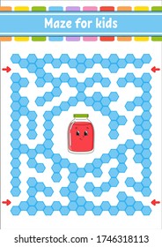 Maíz de color rectangular. Juego para niños. El laberinto gracioso. Educación desarrollando hoja de trabajo. Actividad. Rompecabezas para los niños. Caricatura. Dificultad lógica. Ilustración vectorial.