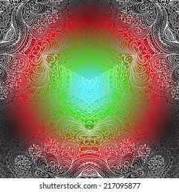 Rectangular colorful ornament on a black background
