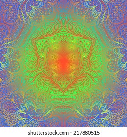 Rectangular colorful ornament on a blue background