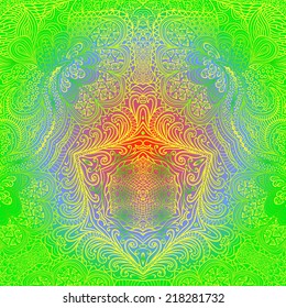 Rectangular colorful ornament on a green background