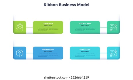 Diagrama de comparação retangular dividido em 4 partes. Conceito de modelo de negócios com quatro opções para escolher ou selecionar. Ilustração de vetor infográfico plana moderna para visualização de dados, apresentação.