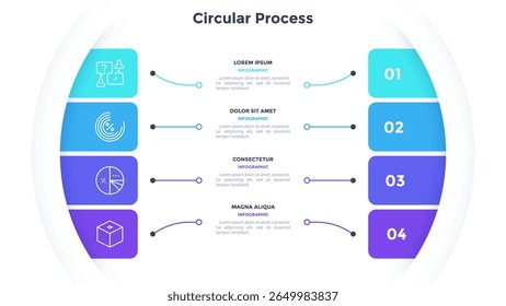 Diagrama de comparação retangular dividido em 4 partes. Conceito de modelo de negócios com quatro opções para escolher ou selecionar. Ilustração de vetor infográfico plana moderna para visualização de dados, apresentação.