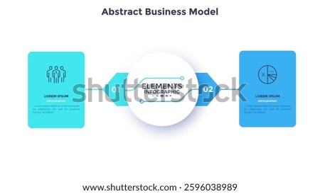 Rectangular comparison diagram divided into 2 parts. Concept of business model with two options to choose or select. Modern flat infographic vector illustration for data visualization, presentation.