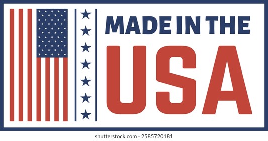 Rectangular composition featuring the stylized American flag and the slogan Made in the USA, promoting national pride and supporting local manufacturing