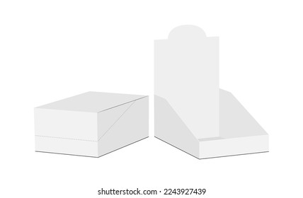 Rectangular Counter Display Box Mockup, Opened and Closed, Isolated on White Background. Vector Illustration