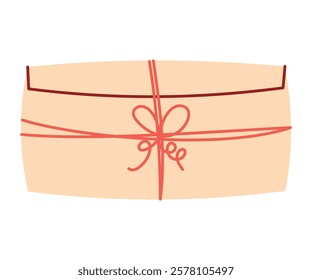 Rectangular craft envelope tied with a string with a bow. Vector illustration of a closed envelope for Valentine's Day, Mother's Day, postcard