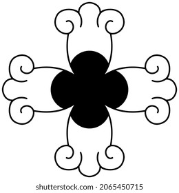 Rectangular cross design. Native American style of Aztec Indians from Mexican codex. Black and white silhouette.