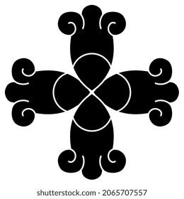 Rectangular cross design. Native American style of Aztec Indians from Mexican codex. Black and white negative silhouette.