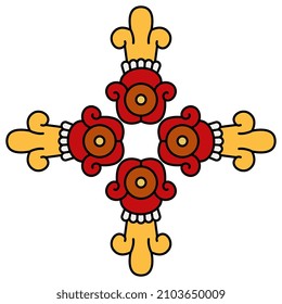 Rectangular cross design with Native American motifs of Aztec Indians from Mexican codex.