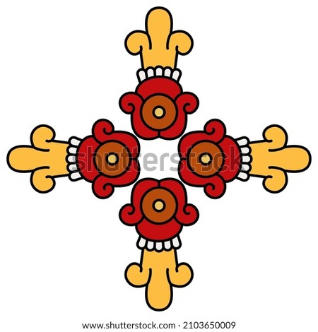 Rectangular cross design with Native American motifs of Aztec Indians from Mexican codex.