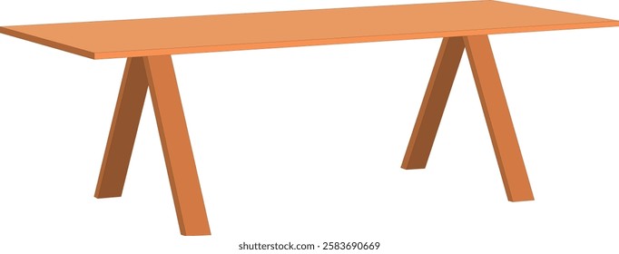 Rectangular Cross Table with V Base vector illustration.Park table design isolated on a white background