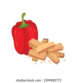 Rectangular croutons with red pepper. Vector illustration on white background.