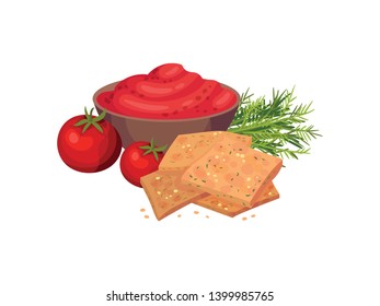Rectangular croutons with sweet peppers. Vector illustration on white background.