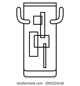 Rectangular cylindrical vase with a design with abstract elements. Vector icon, outline, isolated. Editable stroke