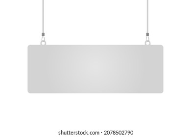 Rectangular dangler hanging from ceiling realistic mockup. Mock up of advertising promotion pointer for supermarket sale announcement on transparent background. Mall store label vector illustration