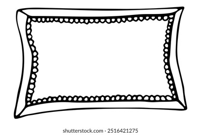 Cojín decorativo rectangular. Almohada de dormitorio de casa Doodle. Elemento interior cómodo. Boceto de almohada de tiro aislado sobre fondo blanco. Boceto de almohada de lanzamiento de sofá. Lanza la Ilustración vectorial de la almohada.