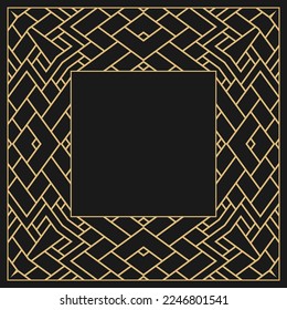 Rectangular decorative gold frame. Geometric abstract vintage ornament with place for text. Monogram, greeting card, wedding invitation. Element vector design.